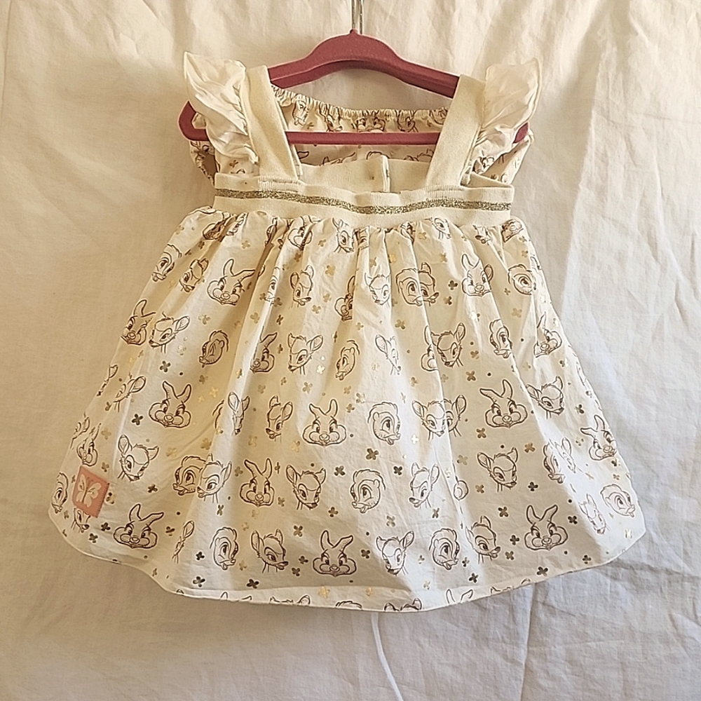 Disney Baby Bambi Dress, 18-24 Months, Cream w/Golden accents